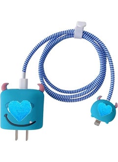 Generic ZOSTLAND Cute Cartoon Blue Monster DIY Protector Data Cable 18W 20W USB Charger Line Earphone Wire Saver Organizer Compatible with iPhone 11 12 13 14 15 Pro Max (Blue Monster)  - Image 1