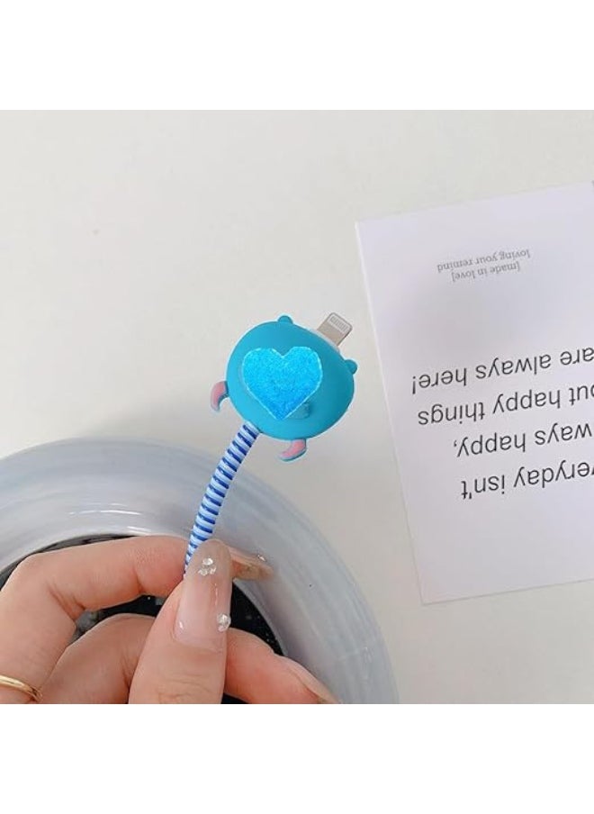 Generic ZOSTLAND Cute Cartoon Blue Monster DIY Protector Data Cable 18W 20W USB Charger Line Earphone Wire Saver Organizer Compatible with iPhone 11 12 13 14 15 Pro Max (Blue Monster)  - Image 3