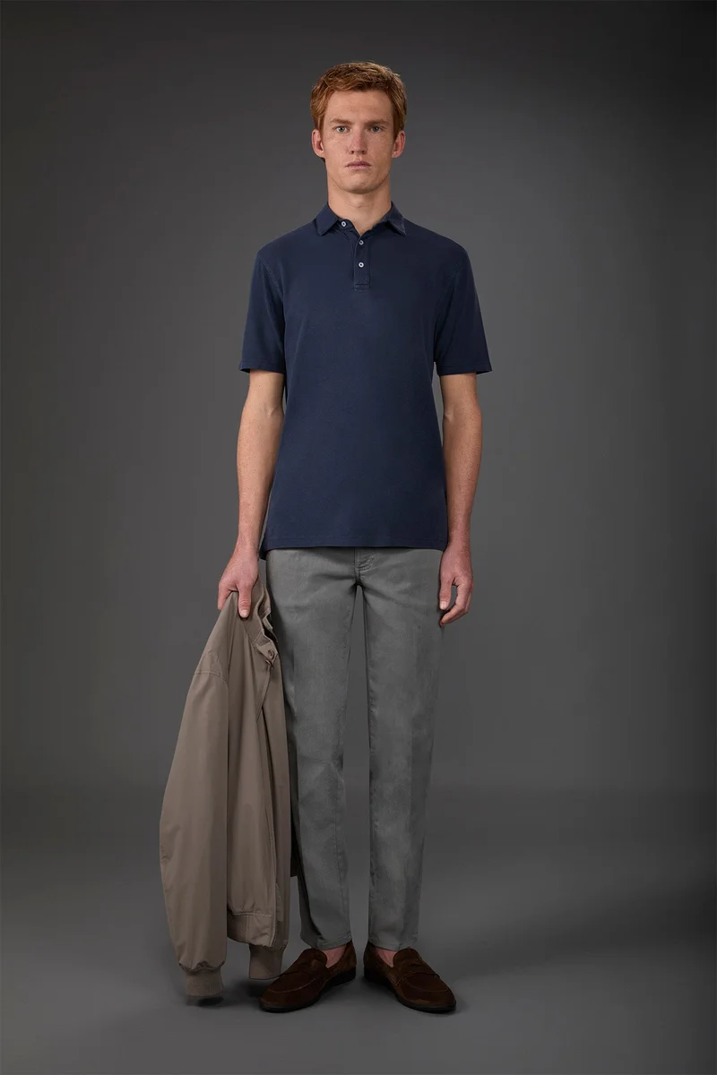 دوبل غانغر Men's short-sleeved polo shirt in cotton pique - DK Blue