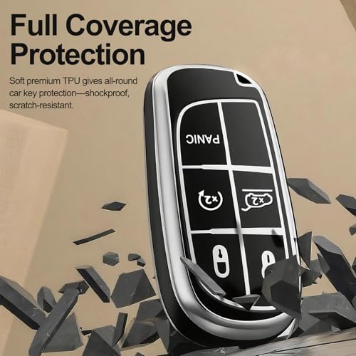AAWQVRG Key Fob Cover for Jeep - Premium Soft TPU Shell Full Protection Case with Keychain, Fits Grand Cherokee Compass Renegade Chrysler Dodge RAM Durango Challenger Journey Dart Fiat, Purple, 4-Button - Image 3
