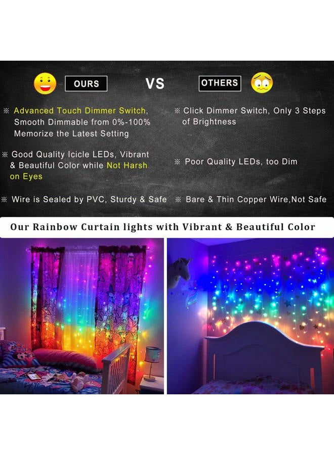 CoziTech Rainbow Fairy String Curtain Lights with Touch Dimmer Switch, Hanging LED Icicle Rainbow Lights Curtain for Girls Bedroom, Teen Room, Kids Room, Unicorn Room, Birthday, Holiday Décor (Rainbow) - Image 3