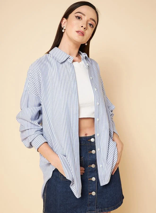 HIGH STAR Grey Women'S Grey 100% Cotton Solid Pattern Button Down Shirt for Women | Best Price UAE