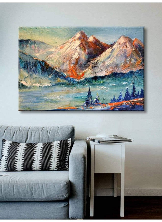 999STORE mountain with river view modern art Canvas Painting for wall décor mountains painting with frame 18X30 Inches - Image 1