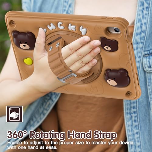 ProElite Cover for Apple iPad (A16) 11th/10th Generation (2025/2022) Case Cover, Tough Bubble Kids case Cover for Apple iPad 11th/10th Gen 2025/2022 with Rotating Kickstand & Shoulder Strap, Brown - Image 4