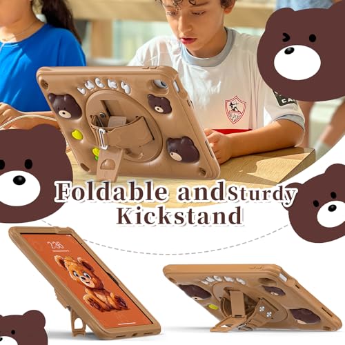ProElite Cover for Apple iPad (A16) 11th/10th Generation (2025/2022) Case Cover, Tough Bubble Kids case Cover for Apple iPad 11th/10th Gen 2025/2022 with Rotating Kickstand & Shoulder Strap, Brown - Image 5