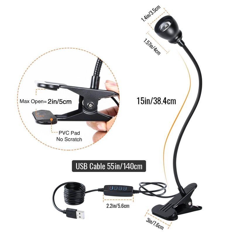 CeSunlight Zoomable Clip on Light, Clamp Reading Light for Dorm Bed Headboard, Dimmable Spotlight with 3 Color Temperature Options, 10 Dimmable Brightness Levels, Adjustable Beam Angle - Image 5