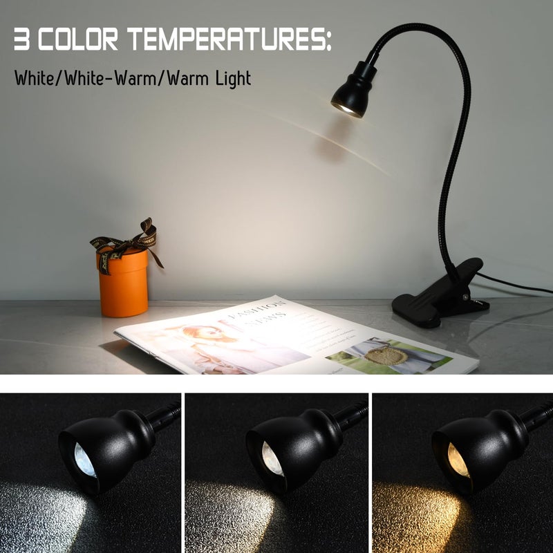 CeSunlight Zoomable Clip on Light, Clamp Reading Light for Dorm Bed Headboard, Dimmable Spotlight with 3 Color Temperature Options, 10 Dimmable Brightness Levels, Adjustable Beam Angle - Image 3