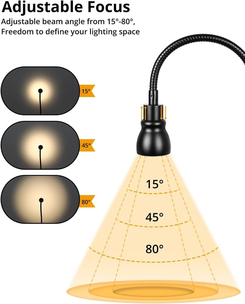 CeSunlight Zoomable Clip on Light, Clamp Reading Light for Dorm Bed Headboard, Dimmable Spotlight with 3 Color Temperature Options, 10 Dimmable Brightness Levels, Adjustable Beam Angle - Image 2