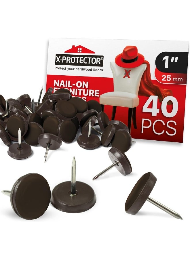 X-Protector Chair Glides – 1 Inch Furniture Glides 40 Pieces – Brown Nail-On Chair Sliders – Premium Chair Leg Floor Protectors  - Image 3
