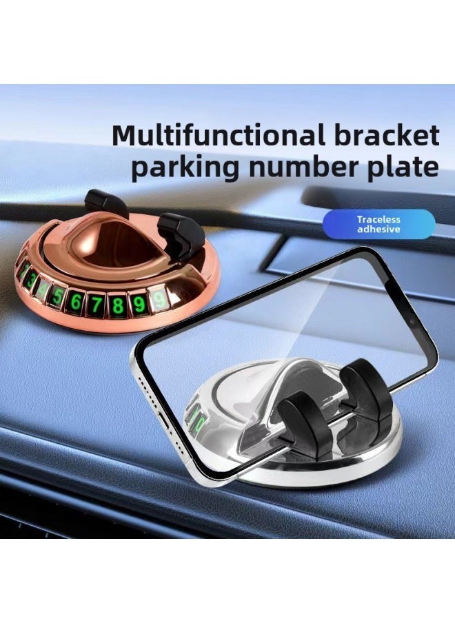Car Instrument Panel, Mobile Phone Bracket, Center Console, Stick-on Multifunctional 360 ° Rotating Temporary Parking Number Plate-Color:Q8 Car Number Plate [silver] Small Size