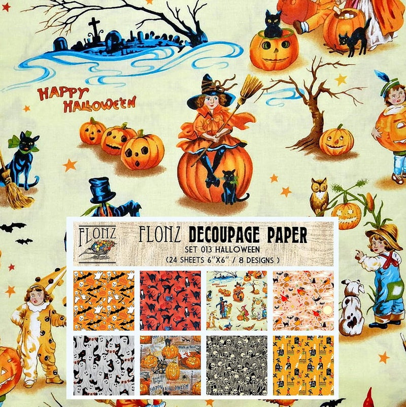 Decoupage Paper Pack (24 Sheets 6"x6") Vintage Halloween Patterns Vintage Styled Paper for Decoupage, Craft and Scrapbooking