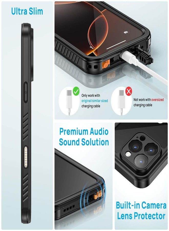جراب Lanhiem المغناطيسي المقاوم للماء والغبار لهاتف iPhone 16 Pro Max مع واقي شاشة [متوافق مع MagSafe]، غطاء هاتف قوي ومتين كامل الجسم لهاتف iPhone 16 Pro Max 6.9 بوصة (أسود/شفاف) - Image 5