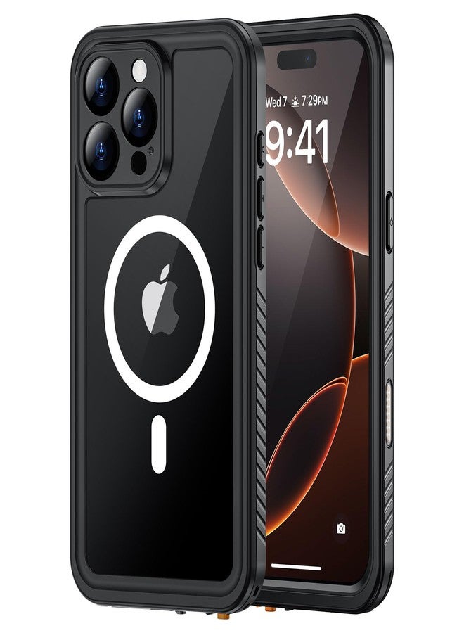 جراب Lanhiem المغناطيسي المقاوم للماء والغبار لهاتف iPhone 16 Pro Max مع واقي شاشة [متوافق مع MagSafe]، غطاء هاتف قوي ومتين كامل الجسم لهاتف iPhone 16 Pro Max 6.9 بوصة (أسود/شفاف) - Image 1