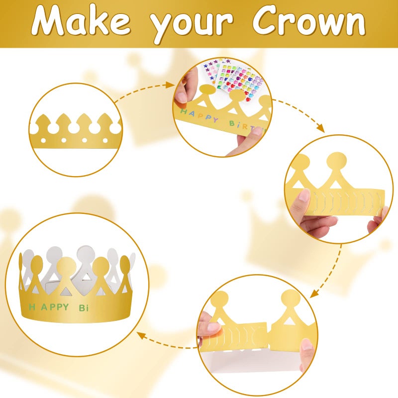 Fowecelt Party Hats Paper Crown Kids - Paper Crowns for Kids, Birthday Party Hats for Adults, Gold Crown Crafts for Boys Girls, DIY Crown Kit for Children Decoration - Image 2