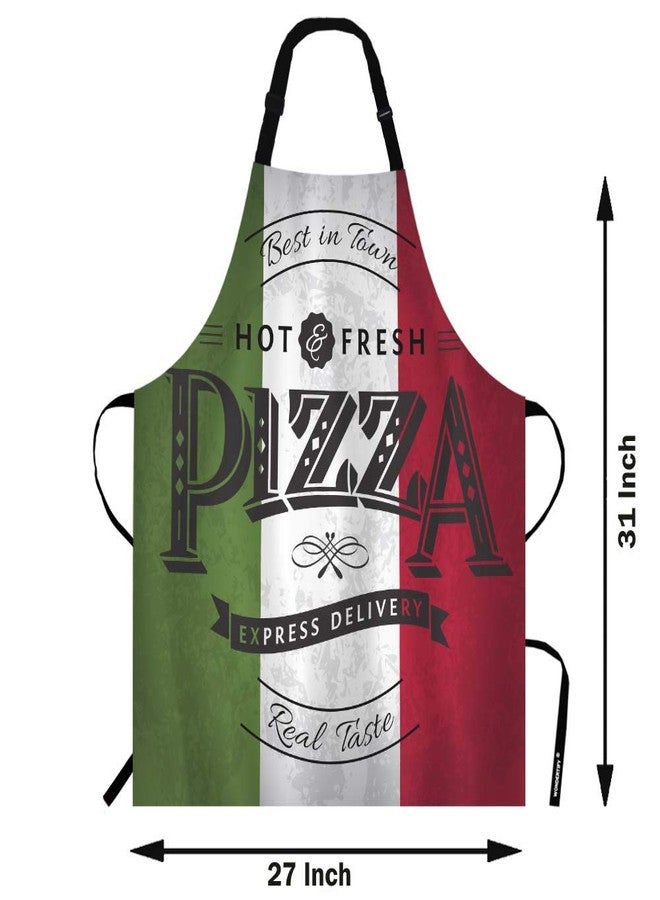 WONDERTIFY Pizza Apron,Best in Town Pizzeria Retro Poster on Grunge Backgrounds Green White Red Bib Apron with Adjustable Neck for Men Women,Suitable for Kitchen Cooking Chef Grill Bistro BBQ Apron - Image 3