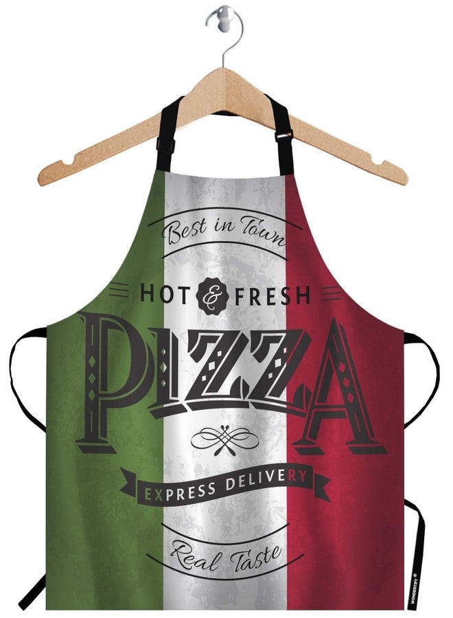 WONDERTIFY Pizza Apron,Best in Town Pizzeria Retro Poster on Grunge Backgrounds Green White Red Bib Apron with Adjustable Neck for Men Women,Suitable for Kitchen Cooking Chef Grill Bistro BBQ Apron - Image 1
