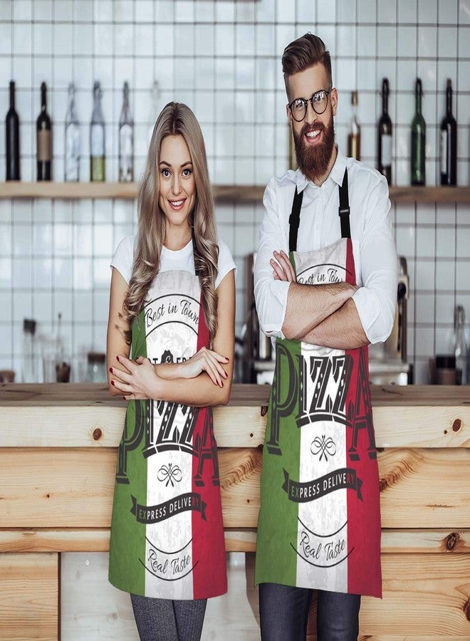 WONDERTIFY Pizza Apron,Best in Town Pizzeria Retro Poster on Grunge Backgrounds Green White Red Bib Apron with Adjustable Neck for Men Women,Suitable for Kitchen Cooking Chef Grill Bistro BBQ Apron - Image 2