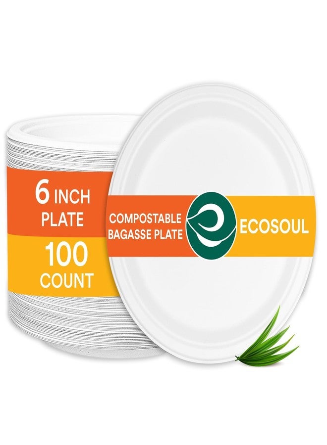ECO SOUL [ 6 Inch, 100 Count ] Disposable Bagasse Plates | Eco-Friendly, Biodegradable, Sugarcane Paper Plates | for Serving Dinner | Birthday, Wedding & Party - Image 1