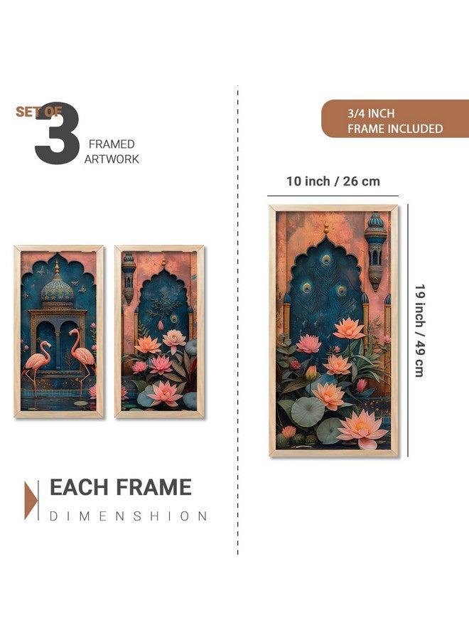 walllane- Traditional Indian Art Pichwai Home Décor Paintings | Wall Hanging Frames | Painting for wall Decoration Set of 3 (10x19 inch, F) - Image 2