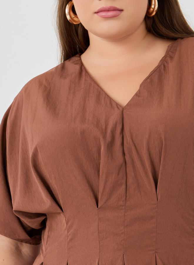 Styli Pleated Brown Midi Dress  - Image 4