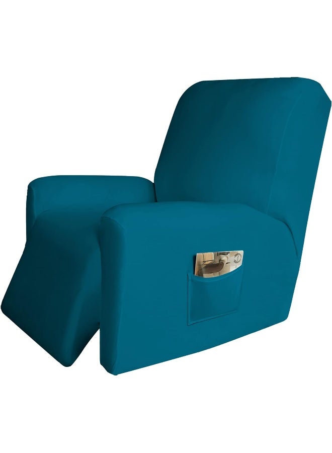 Easy-Going EasyGoing 4 Pieces Microfiber Stretch Recliner Slipcover  Spandex Soft Fitted Sofa Couch Cover Washable Furniture Protector with Elastic Bottom for Kids PetRecliner Peacock Blue - Image 3