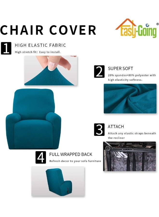 Easy-Going EasyGoing 4 Pieces Microfiber Stretch Recliner Slipcover  Spandex Soft Fitted Sofa Couch Cover Washable Furniture Protector with Elastic Bottom for Kids PetRecliner Peacock Blue - Image 4