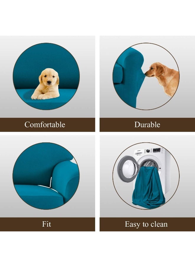 Easy-Going EasyGoing 4 Pieces Microfiber Stretch Recliner Slipcover  Spandex Soft Fitted Sofa Couch Cover Washable Furniture Protector with Elastic Bottom for Kids PetRecliner Peacock Blue - Image 5