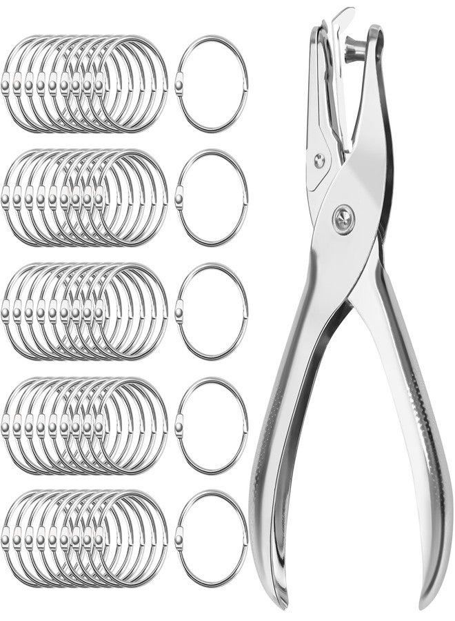 OWLKELA 1 Inch Binder Rings (50 Pack), Nickel-Plated Metal Rings, Includes Key Ring Clip and Hole Puncher, Key Rings Great for DIY Projects, File Organization and Crafts - Image 1