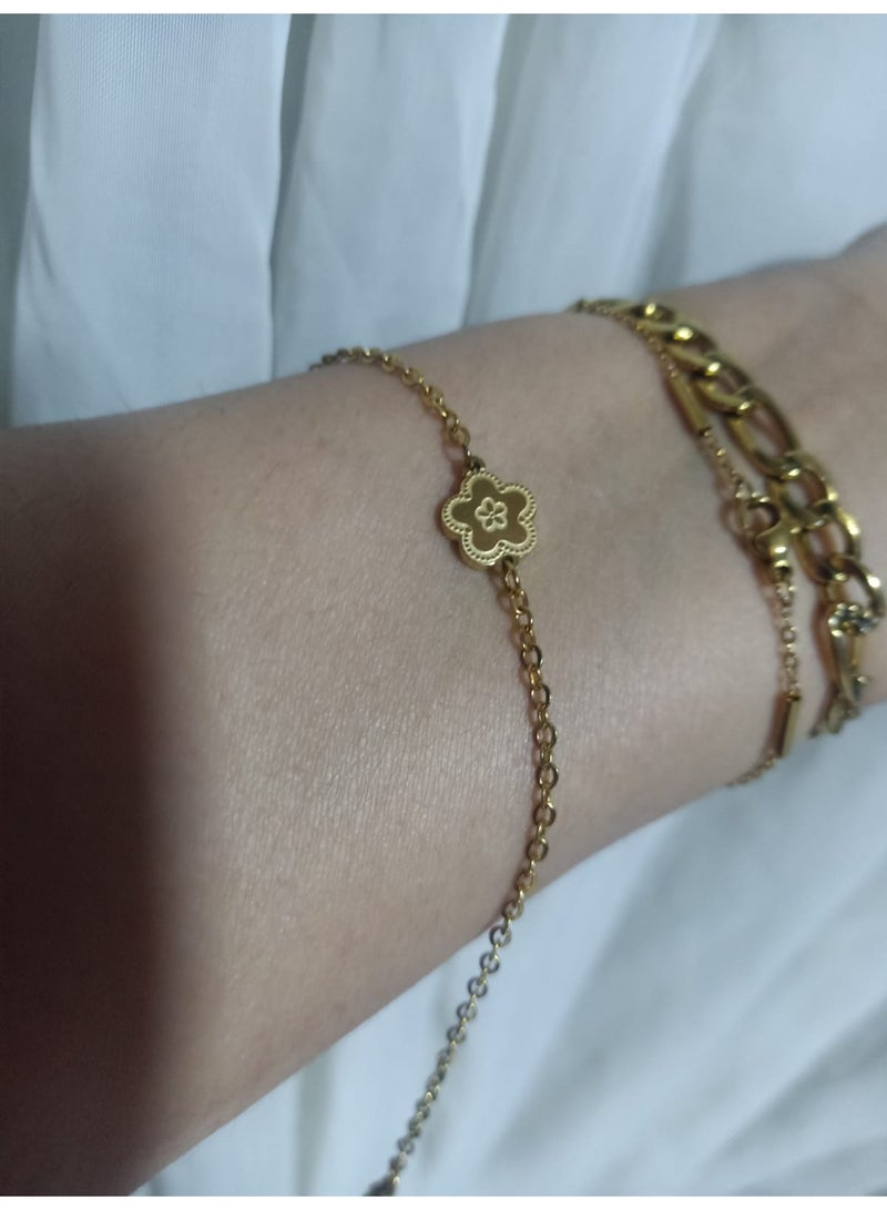 Luxuria Luxury 18K Gold Plated Stainless Steel Bracelet, Fashionable Luxury Five Leaf Shell Clover Bracelet for Women, Jewelry Gift Bracelets for Women - Image 4