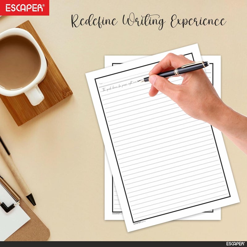 ESCAPER One Side Ruled A4 Sheets with Elegant Borders, 90 GSM White Paper for Writing, Projects, Office & School Use, Border Ruled Paper Sheets for Assignments, Notes & Printing - Image 4