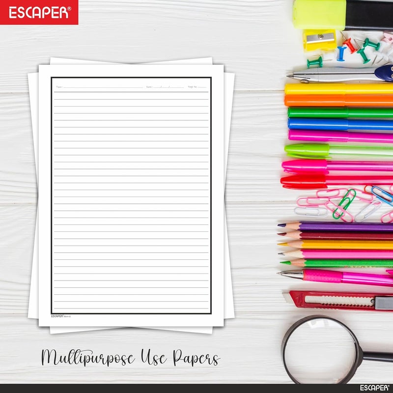ESCAPER One Side Ruled A4 Sheets with Elegant Borders, 90 GSM White Paper for Writing, Projects, Office & School Use, Border Ruled Paper Sheets for Assignments, Notes & Printing - Image 5