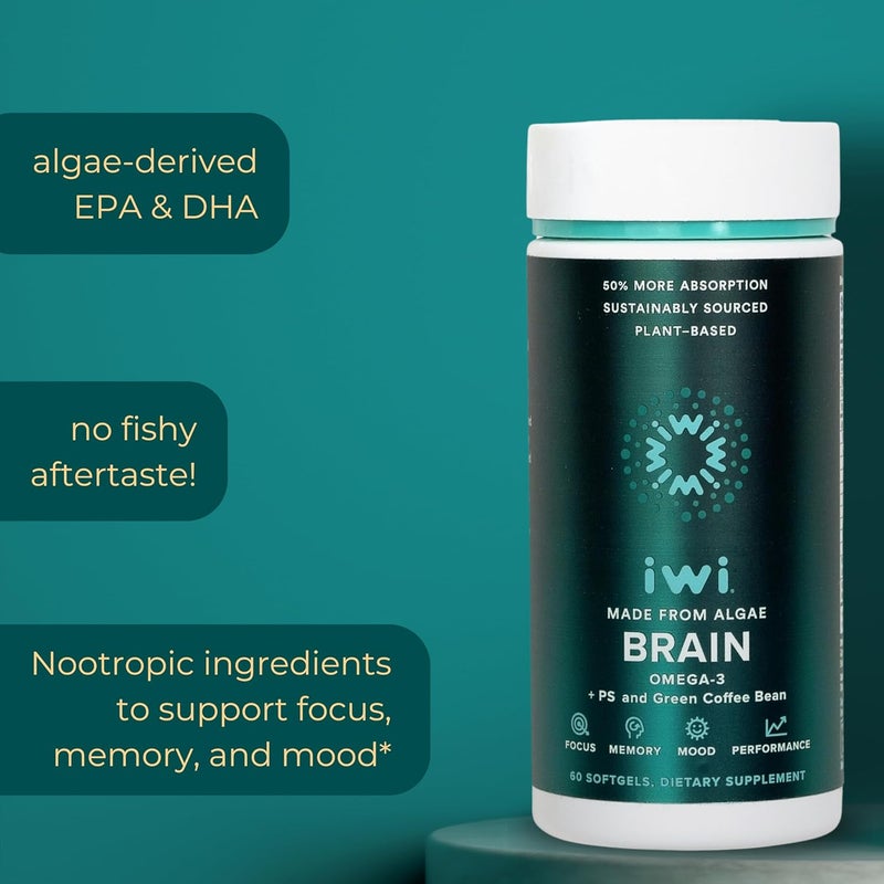 Iwi Life Brain Omega3 60 Softgels 30 Servings Vegan PlantBased Algae Omega3 with EPA  DHA Focus Memory and Mood Support Dietary Supplement Krill  Fish Oil Alternative No Fishy Aftertaste - Image 4