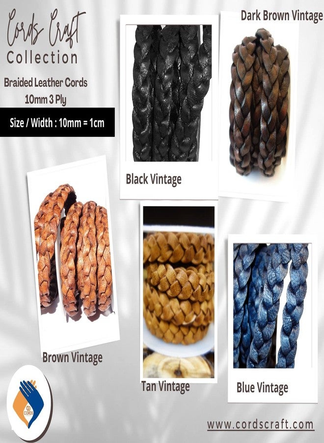 Cords Craft, Leather Bracelet Cords, 10mm 3 Ply Flat Braided Genuine Leather String Cord for Jewelry Making, Crafts and Hobby Projects, Black Vintage Color, Hand Braided, Roll of 2 Meters - Image 2