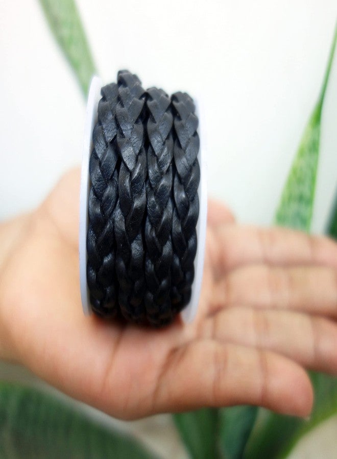 Cords Craft, Leather Bracelet Cords, 10mm 3 Ply Flat Braided Genuine Leather String Cord for Jewelry Making, Crafts and Hobby Projects, Black Vintage Color, Hand Braided, Roll of 2 Meters - Image 5