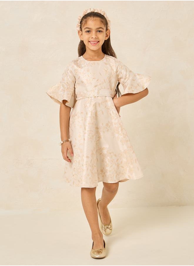 Styli Jacquard Bell Sleeve Dress  - Image 1