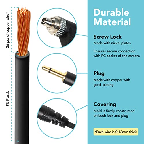 Foto&Tech 3.5 mm to Male Flash PC Sync Cable, 14 Inch Coiled Cord with Screw Lock, Compatible with Nikon Canon and Most DSLR Cameras PocketWizard Plus III Plus II Mini Phone PC1 (2 Pieces) - Image 3