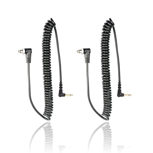 Foto&Tech 3.5 mm to Male Flash PC Sync Cable, 14 Inch Coiled Cord with Screw Lock, Compatible with Nikon Canon and Most DSLR Cameras PocketWizard Plus III Plus II Mini Phone PC1 (2 Pieces) - Image 1