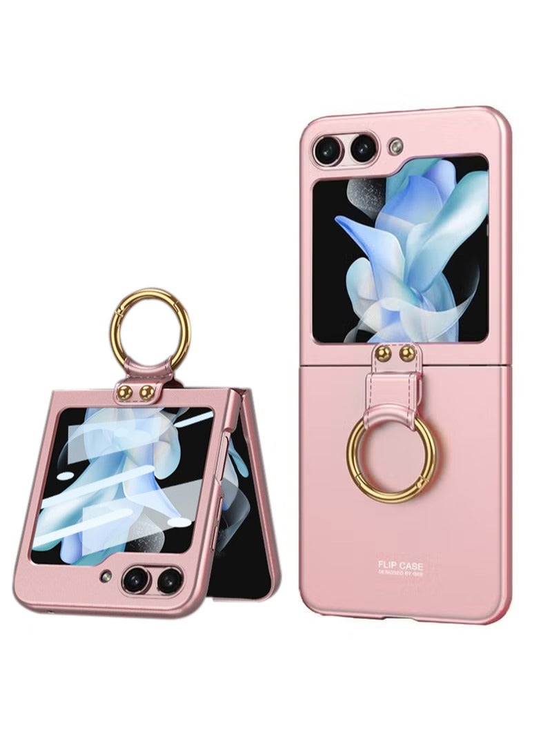 GKK Samsung Galaxy Z Flip 5 case, Z Flip 5 Screen Protector with ring case, shockproof ultra-thin hard PC+PU Back Cover with bracket protective cover for Galaxy Z Flip 5 5G - Image 1
