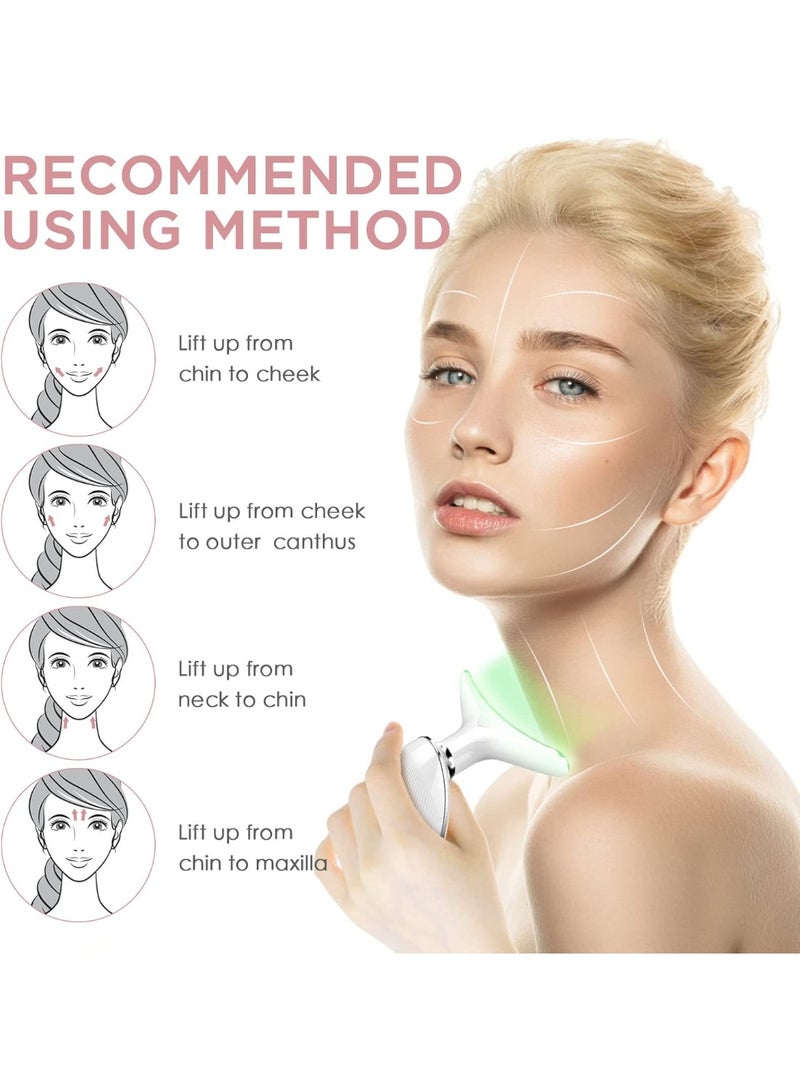 جهاز تدليك الوجه والرقبة المضاد للتجاعيد، جهاز نحت الوجه 4 في 1 للنساء، أداة محمولة للعناية بالبشرة لتقليل الذقن المزدوجة مع حرارة 45±5 درجة مئوية و3 أوضاع تدليك لتحسين البشرة وشدها وتنعيمها - Image 4