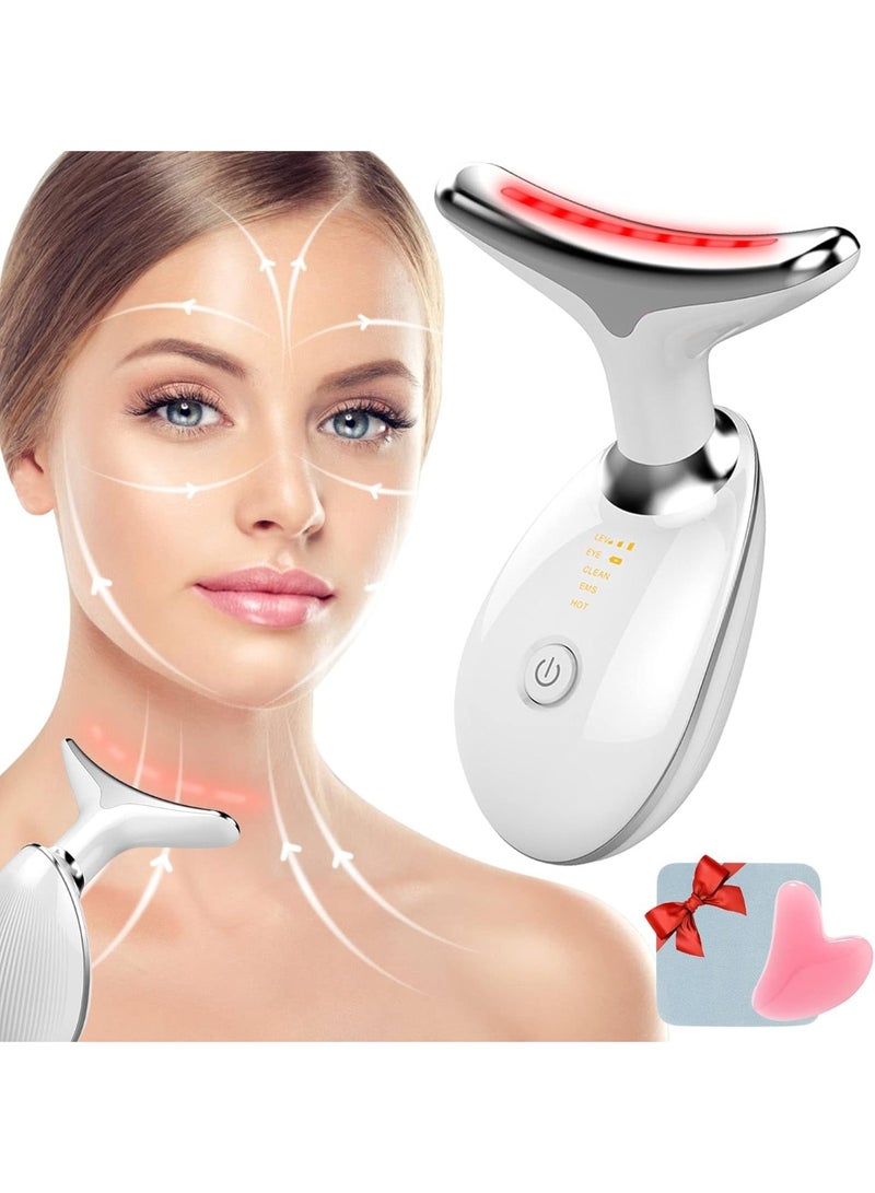 جهاز تدليك الوجه والرقبة المضاد للتجاعيد، جهاز نحت الوجه 4 في 1 للنساء، أداة محمولة للعناية بالبشرة لتقليل الذقن المزدوجة مع حرارة 45±5 درجة مئوية و3 أوضاع تدليك لتحسين البشرة وشدها وتنعيمها - Image 1