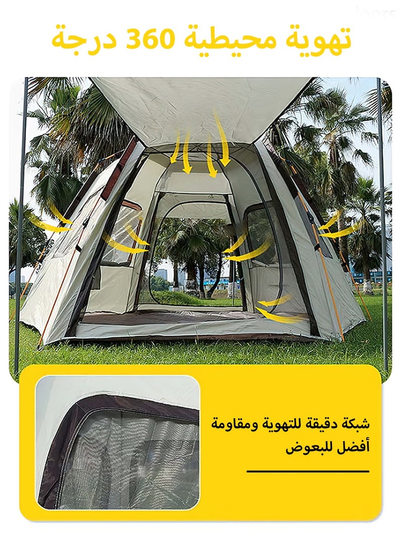 LEOKOR Camping Tent 5-8 Person, Outdoor Sports Travel Picnic Tent, Hexagonal Pop-Up Dome Tent with 2 Mesh Doors and 4 Mesh Windows, Waterproof Windproof Family Tent for Outdoor Family Gathering, 270x270x165CM - Image 3