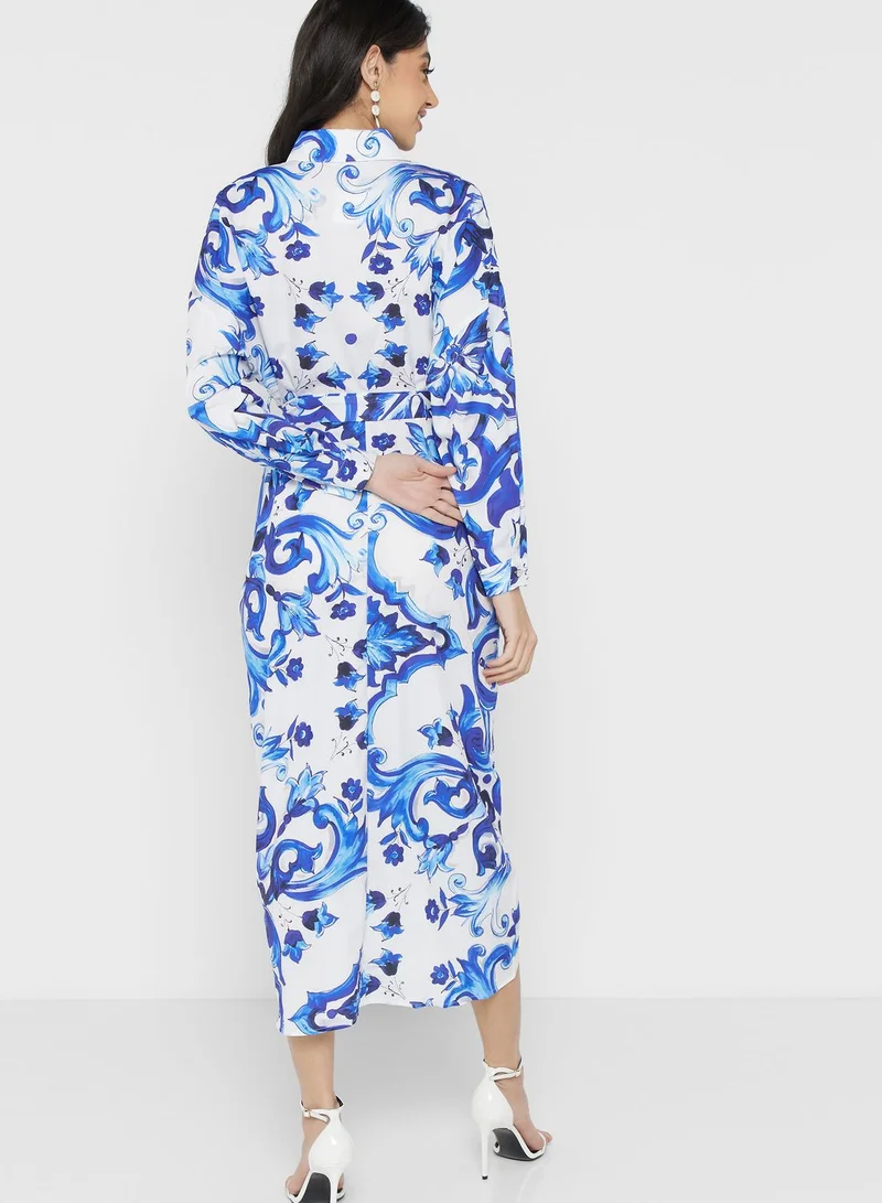 ELLA Asymmetrical Belted Shirt Dress