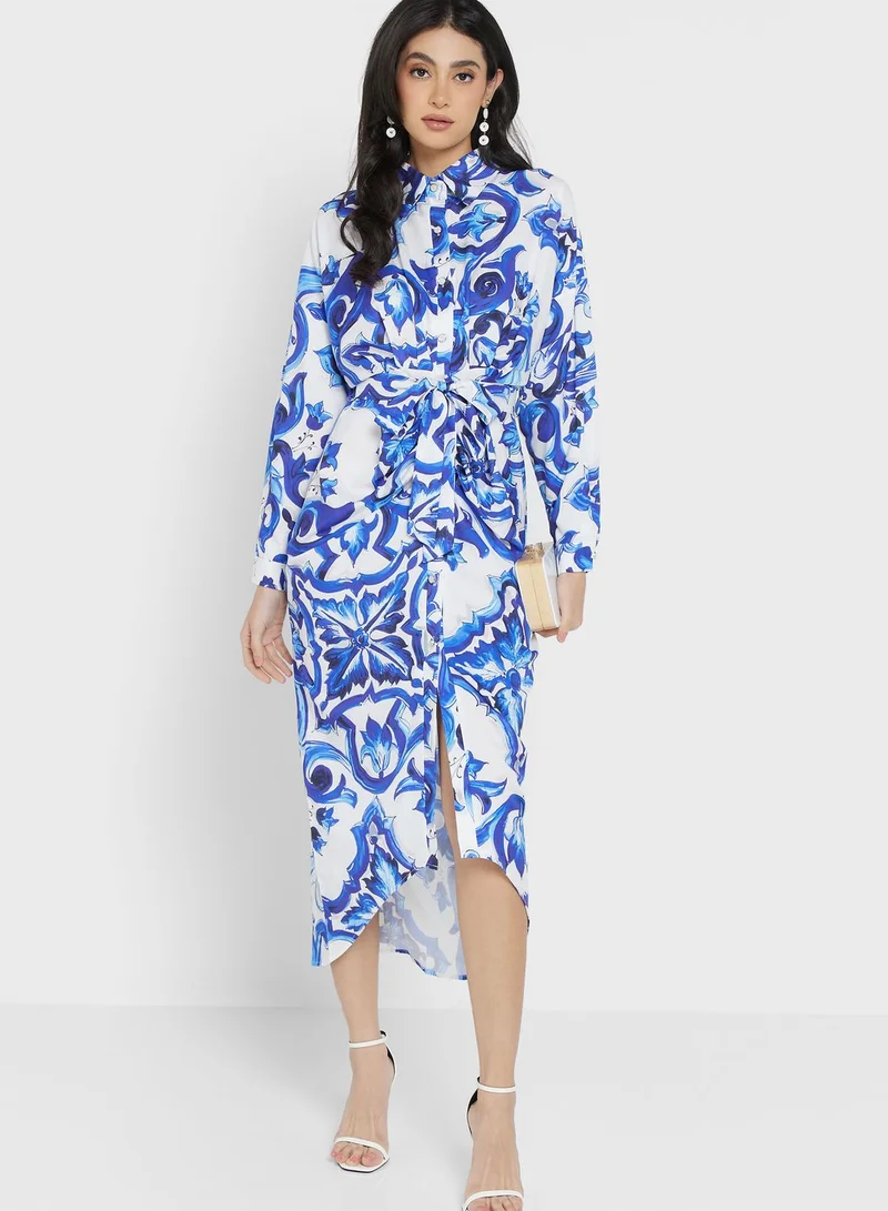 ELLA Asymmetrical Belted Shirt Dress