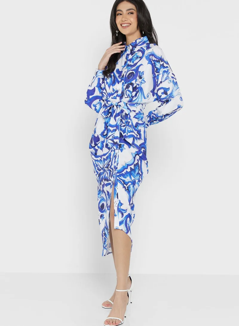 ELLA Asymmetrical Belted Shirt Dress
