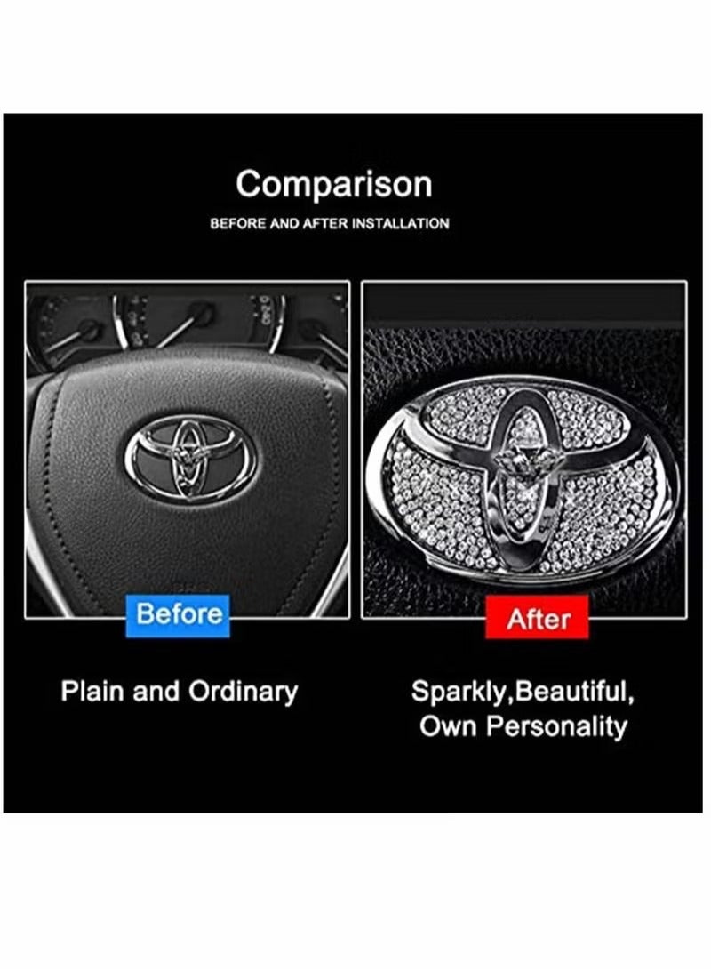 Generic Bling Steering Wheel Logo Caps for Toyota, DIY Diamond Crystal Sparkly Steering Wheel Emblem Accessories Badge Interior Decorations Compatible for Women for All Toyota - Image 5