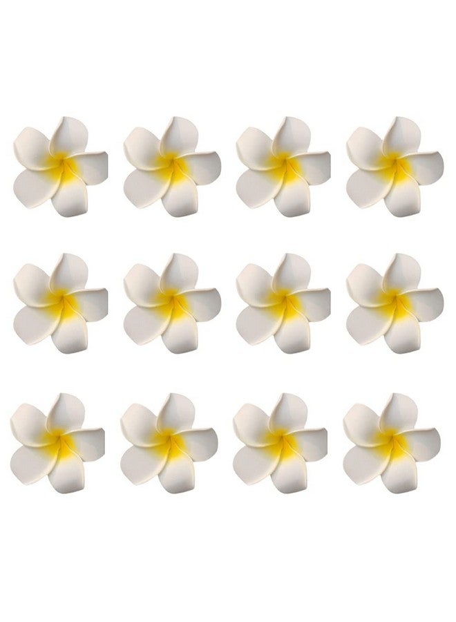 NaRaMax 12Pcs 2.4Inch White Foam Hawaiian Frangipani Artificial Plumeria Flower Hat Hair Clips Artificial Clips Hair Accessories For Bridal Wedding Party Beach Vacation Hair Decorations - Image 2