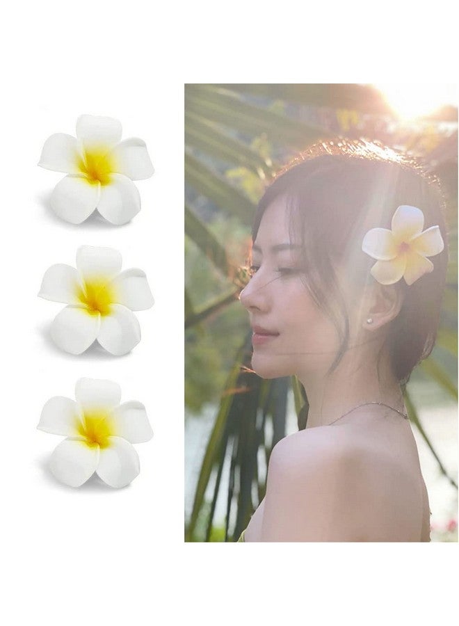 NaRaMax 12Pcs 2.4Inch White Foam Hawaiian Frangipani Artificial Plumeria Flower Hat Hair Clips Artificial Clips Hair Accessories For Bridal Wedding Party Beach Vacation Hair Decorations - Image 3