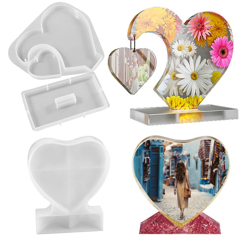 japleed 2Pcs Photo Frame Resin Molds  Large Silicone Molds For Epoxy Resin  Heart Shape Picture Frame Resin Mold Silicone For Diy Personalized Photos Art Crafts Home Decor - Image 1