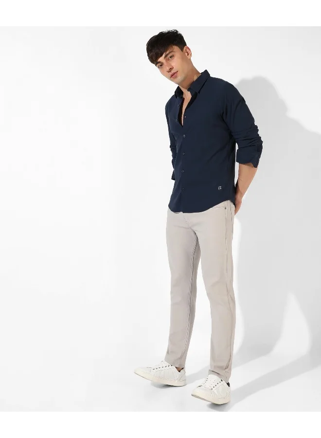 Campus Sutra Men's Solid Navy Blue Regular Fit Casual Shirt