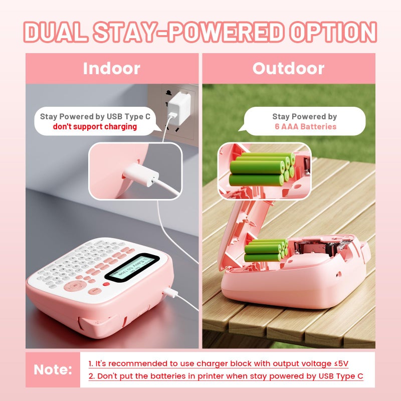 EazeID Pink Label Maker Machine with-Tape, Portable Kids Label Maker, QWERTY Keyboard Labeler Handheld, D210S Easy Labeler with Multiple Fonts Frame Barcode for Home Office School Supplies - Image 3